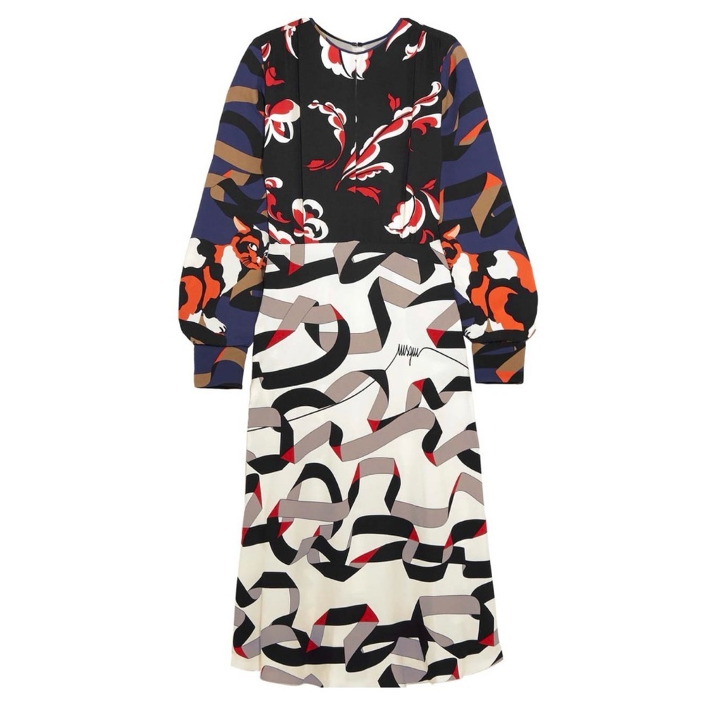 MSGM Massimo Giorgetti Patterned Midi Dress Abstract White, Black & Red $1065 40